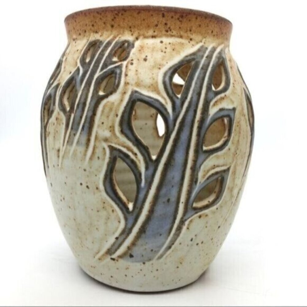 Featherbed Mountain Art Pottery Vintage Stoneware Vase Luminary Botanical Signed